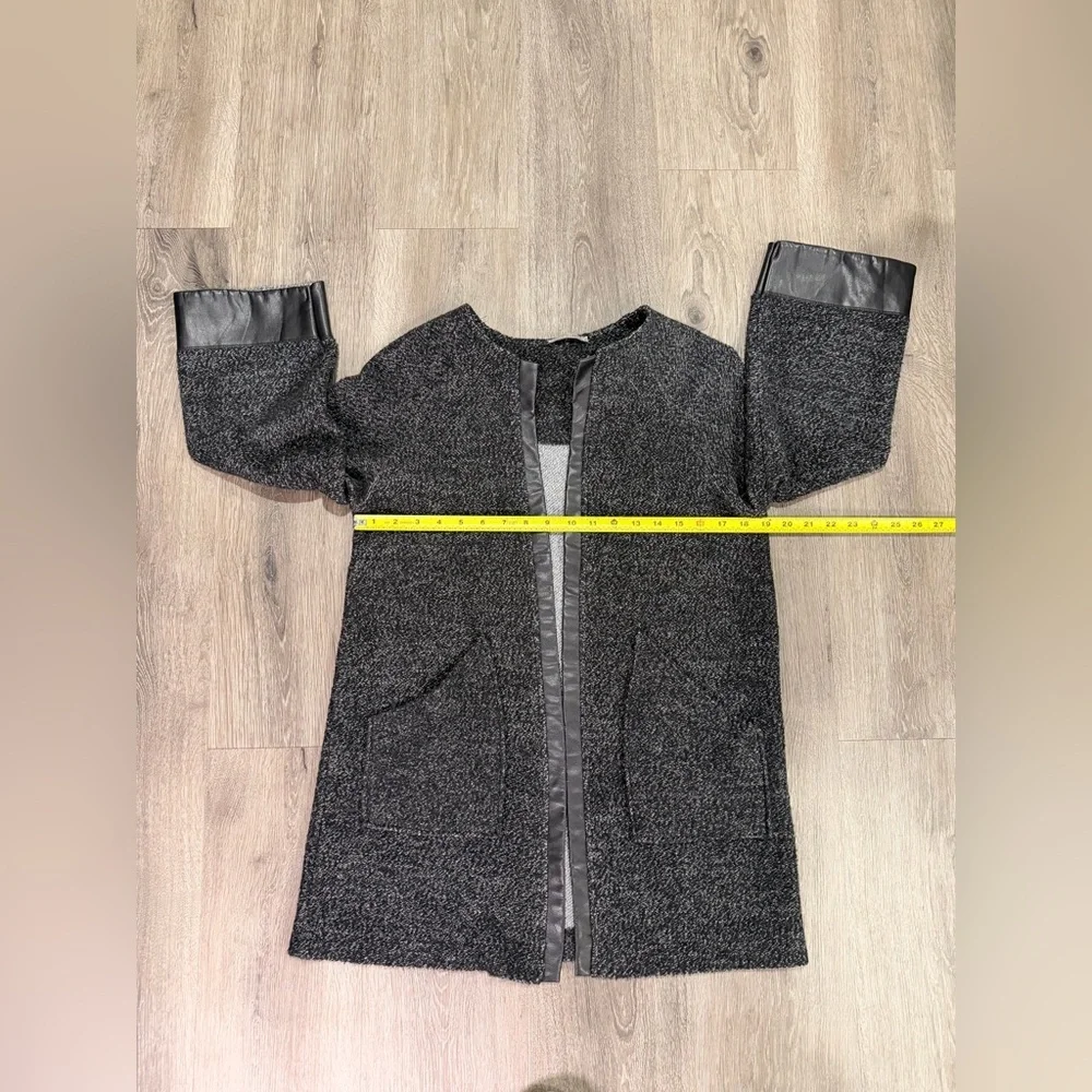 Zara women’s black tweed and faux leather cardigan